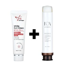 DERMAGEN Pore Toning Cream 80g + White Sun Cream SPF SPF50+ PA++++ – Moist & Soft Hybrid Sunscreen, Natural Tone-Up, Hippophae Rhamnoides Fruit Water _ Made in KOREA